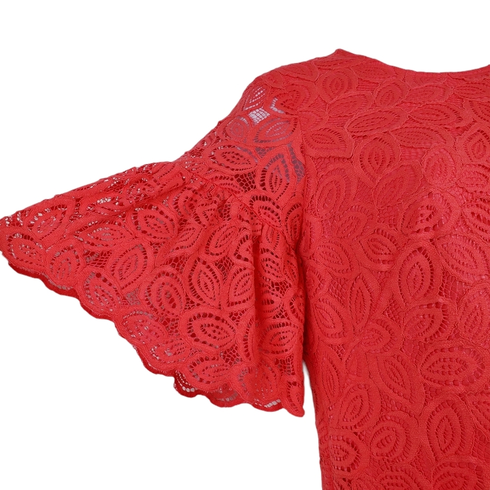 Ann Taylor Flutter Sleeve Coral Lace Shift Dress Size 0P NWT - Picture 4 of 11